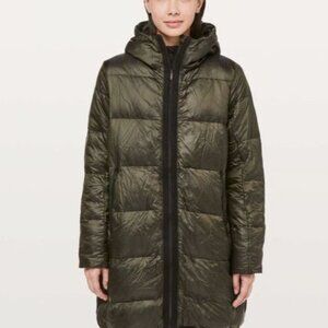 Lululemon Women's Dark Green Out In The Element Hooded Puff Parka Jacket Size 4